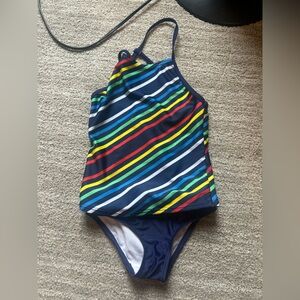 Speedo Kids One Piece Swimsuit - Navy with Multicolor Stripes